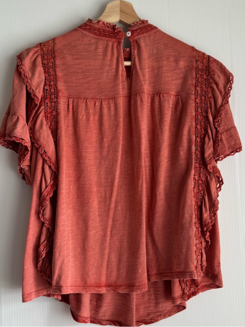 Free People Rust Red Lace Trim Flutter Sleeve Blouse - Picture 6 of 6
